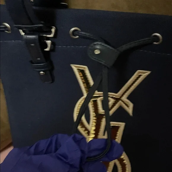 Yves Saint Laurent Dark Blue Tote with Gold Logo - Picture 15 of 17